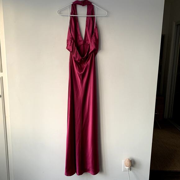 Reformation Daniela Silk Deep V Neck Halter Maxi Dress Gown Hibiscus Tea - Picture 11 of 15